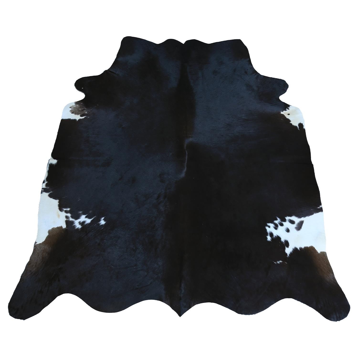 Luxurious Medium Cowhide Rug with Unique Dark Brown & White Hair - Hypoallergenic - Durable for Bedroom/Living Room