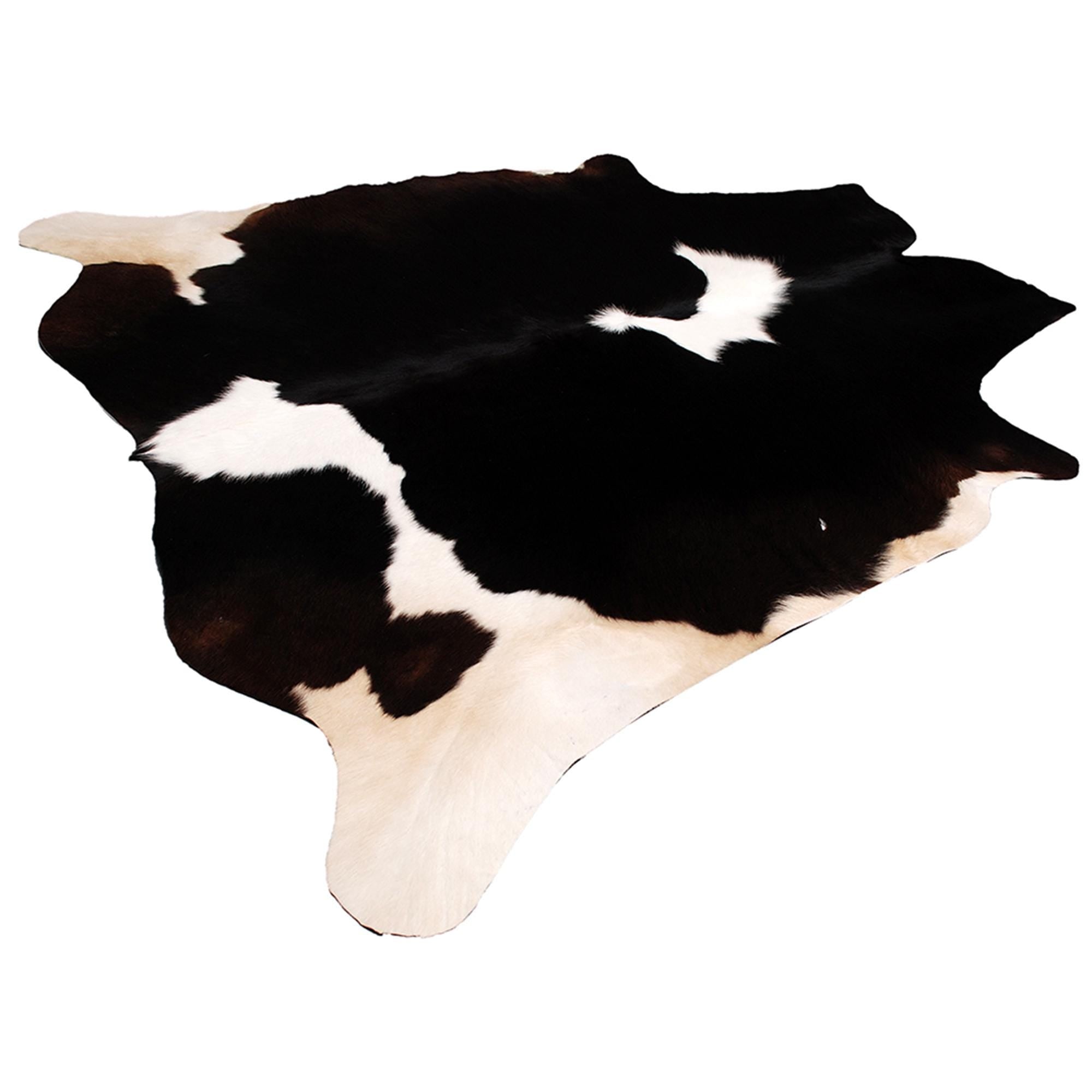 Luxurious Dark Brown and White Cowhide Rug | Medium Size | Handcrafted | Hypoallergenic & Non-Slip | Unique Natural Markings