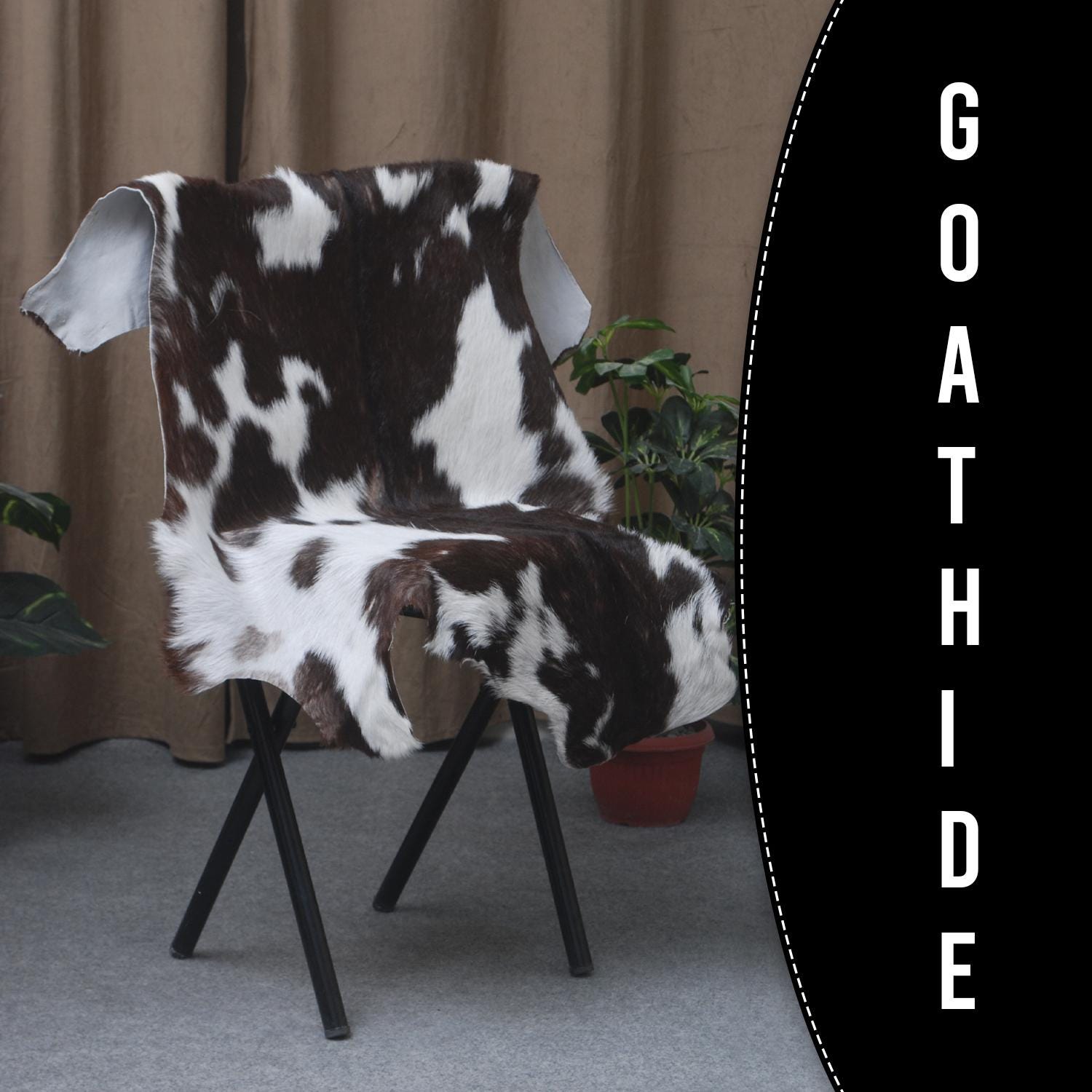 Luxurious Brown and White Goat Hide Rug - Premium Hair-On Rug with Unique Patterns and Non-Slip Suede Back - Sustainable and Eco-Friendly