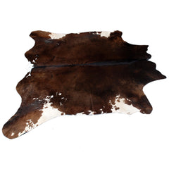 Luxurious Medium Dark Brown & White Cowhide Rug | Hypoallergenic - Durable | Handcrafted Natural Hide with Unique Markings | Rustic Charm