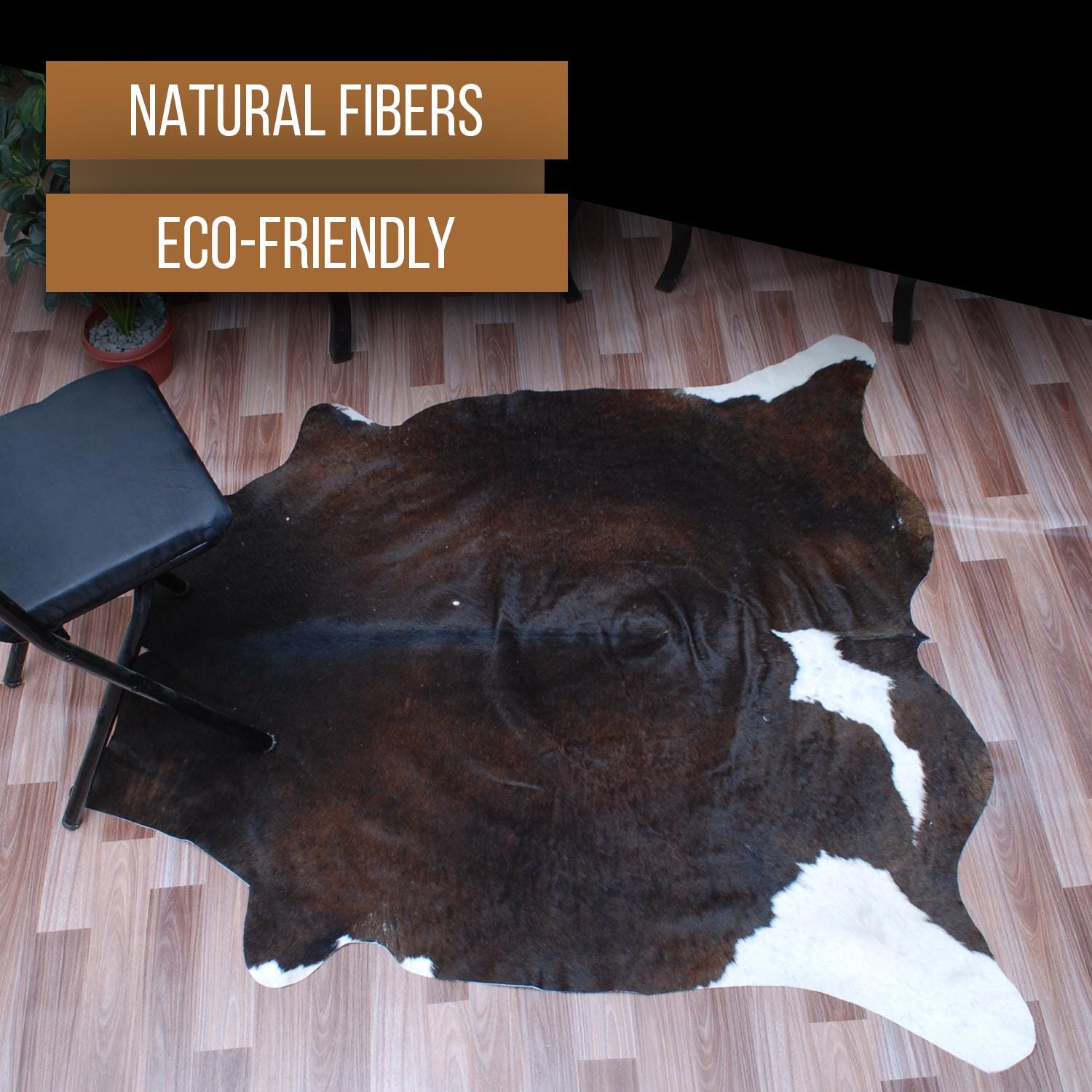 Luxuriously Handcrafted Dark Brown & White Cowhide Rug - Hypoallergenic, Durable, Unique Medium Area Rug for Rustic Charm