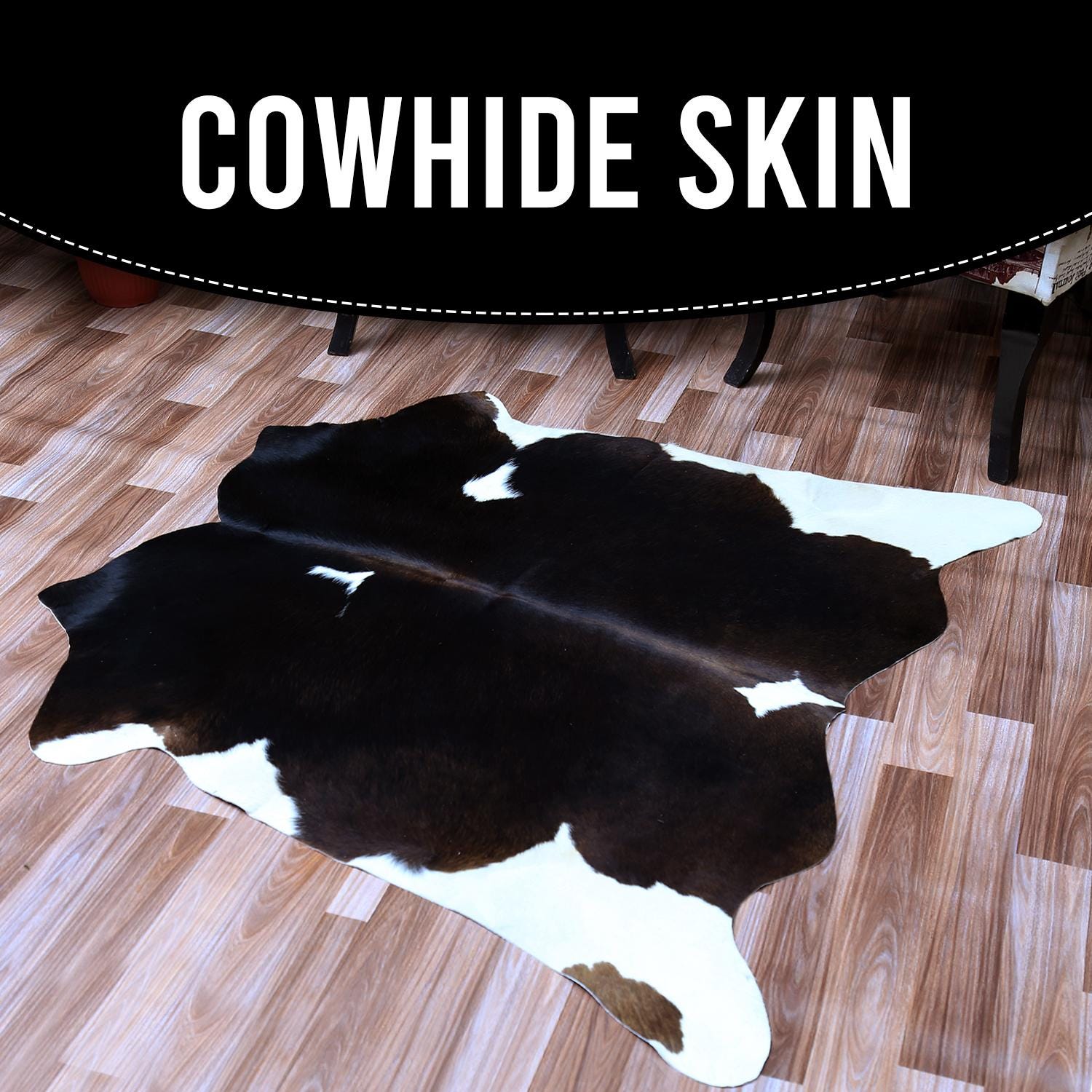 Luxury Dark Brown & White Cowhide Rug | Hypoallergenic - Non-Slip | Handcrafted Natural Hide | Durable - Versatile Décor