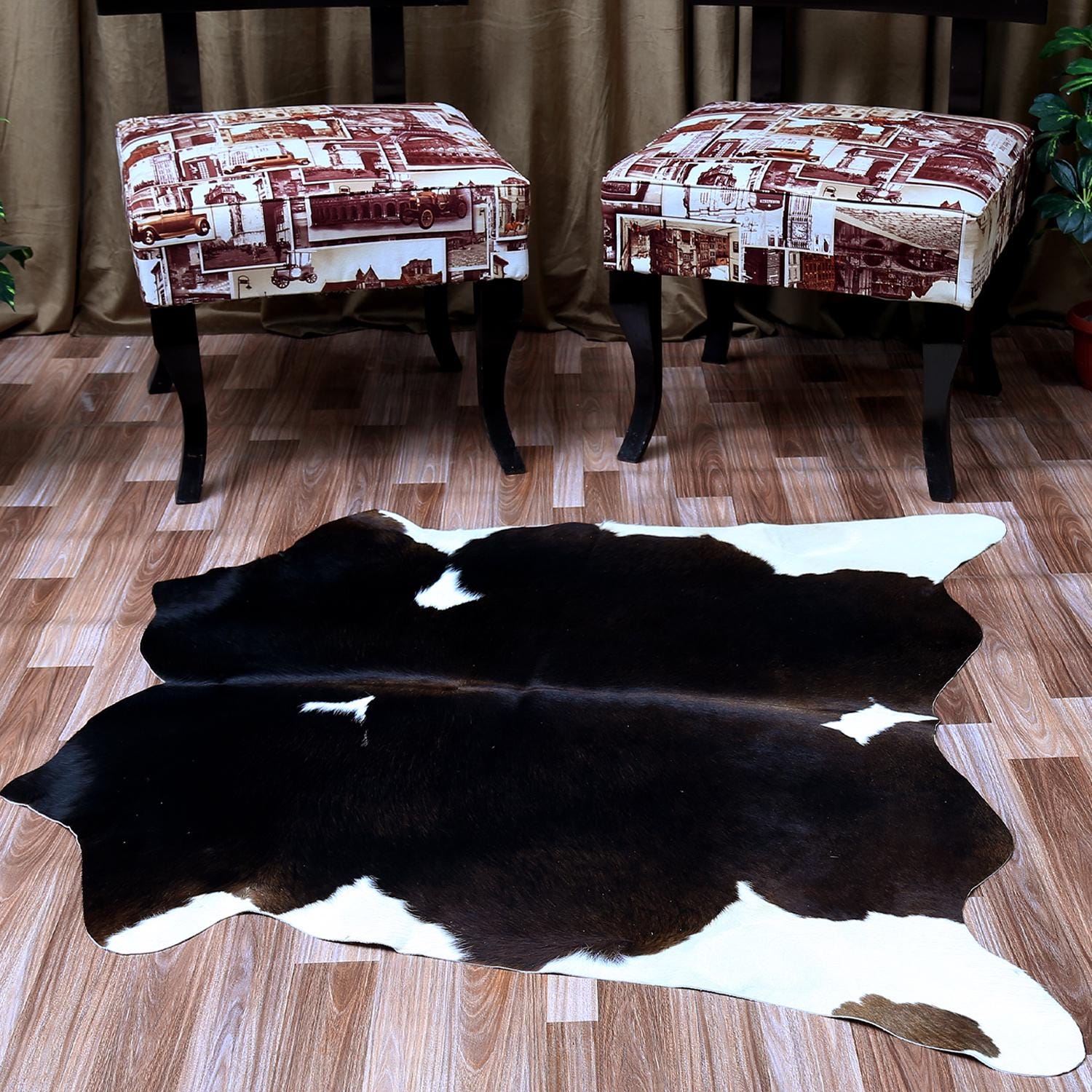 Luxury Dark Brown & White Cowhide Rug | Hypoallergenic - Non-Slip | Handcrafted Natural Hide | Durable - Versatile Décor