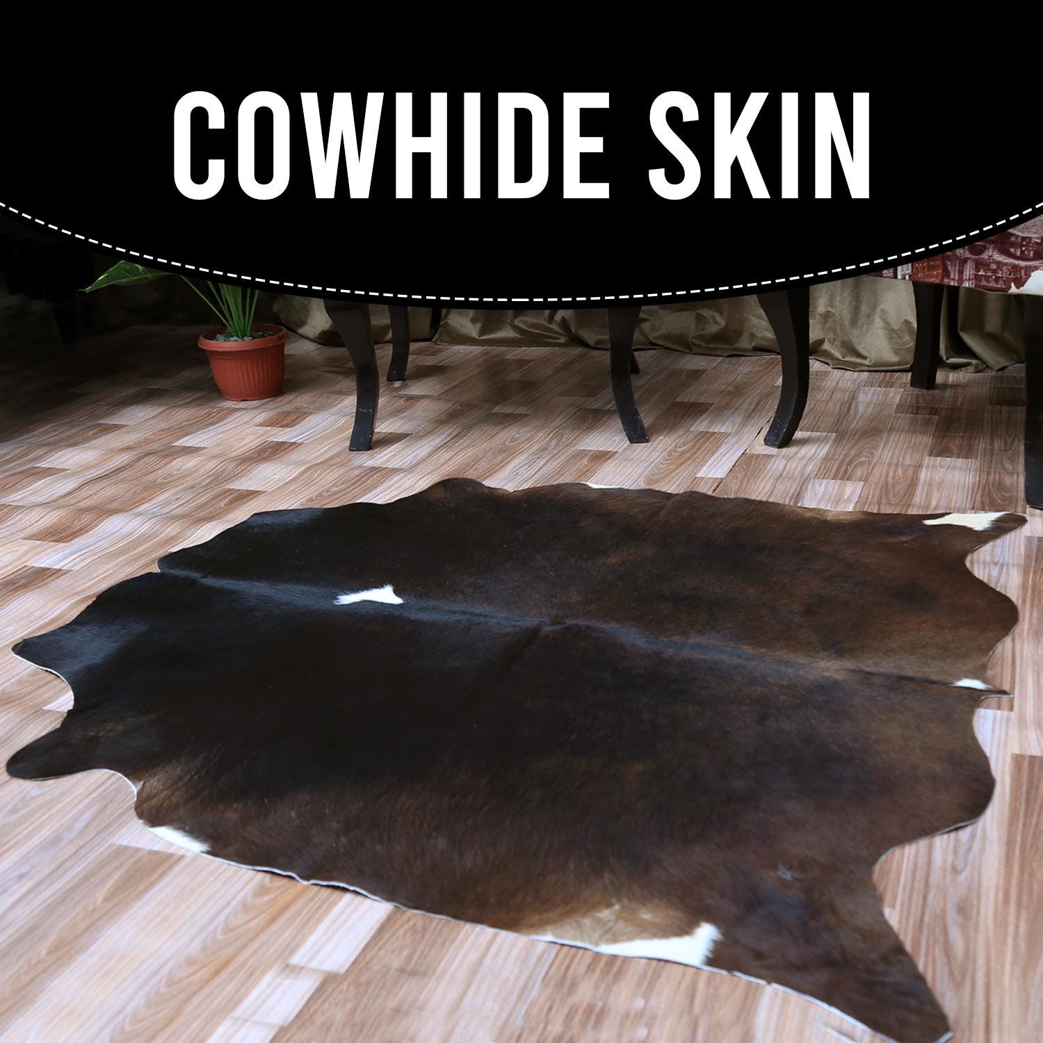 Handcrafted Dark Brown & White Cowhide Rug | Hypoallergenic - Non-Slip | Medium Size | Rustic Charm for Modern Home Decor