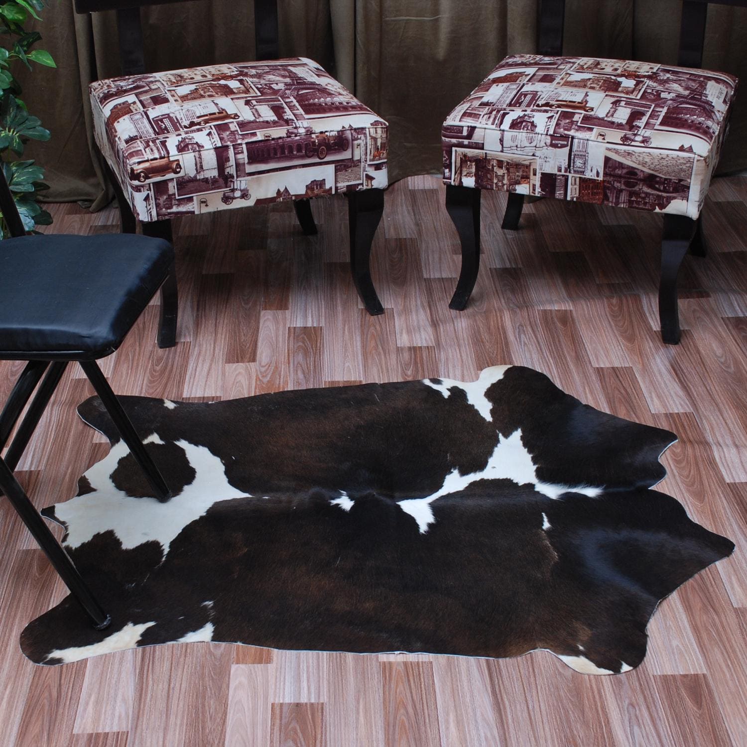 Luxurious Medium Brown & White Cowhide Rug | Hypoallergenic, Non-Slip Backing | Handcrafted Natural Hide | Unique Markings | Durable