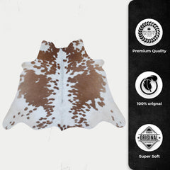 Luxurious Medium Brown and White Cowhide Rug - Handcrafted Hypoallergenic Beauty for Your Home