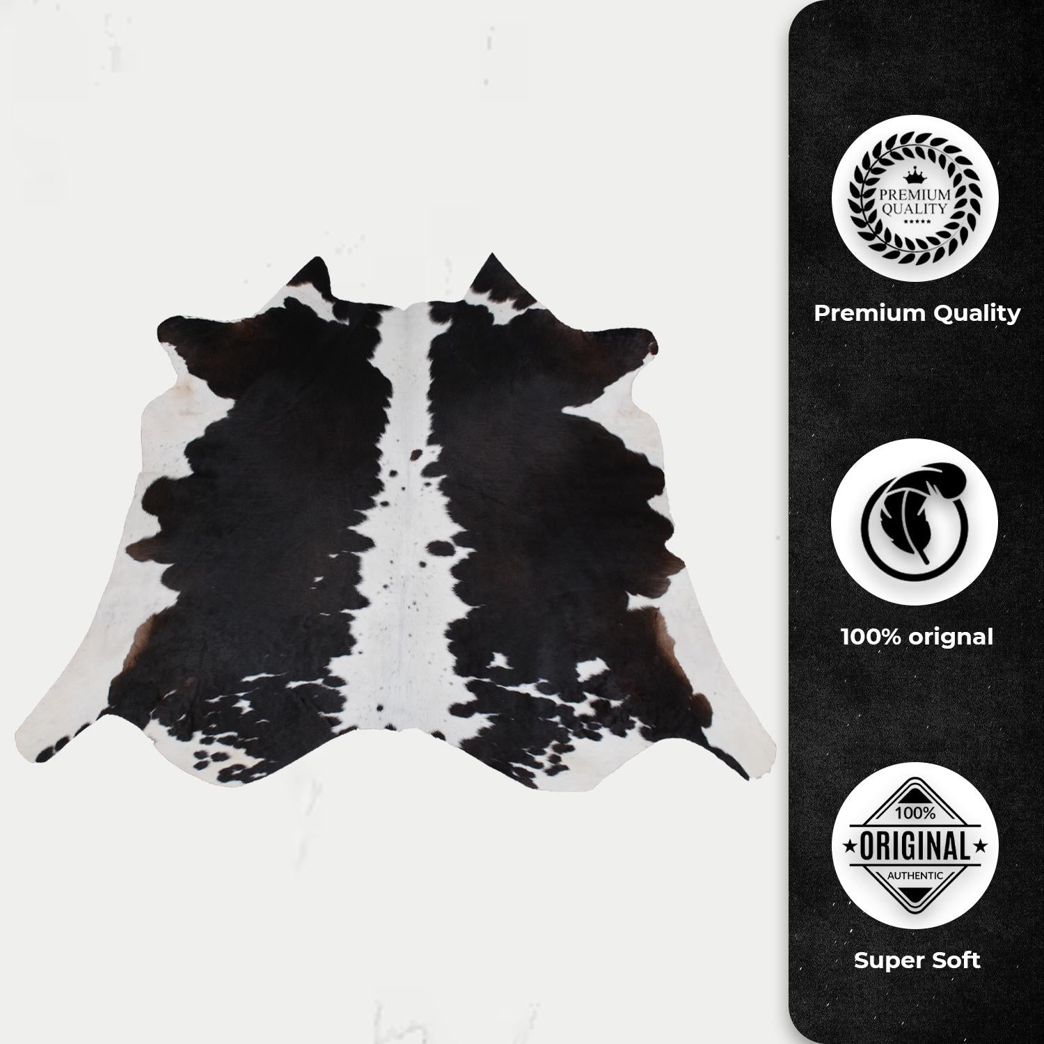 Beautiful Medium Brown and White Cowhide Rug with Soft Hair | Hypoallergenic & Non-Slip Backing | Handcrafted Luxury | Durable - Versatile