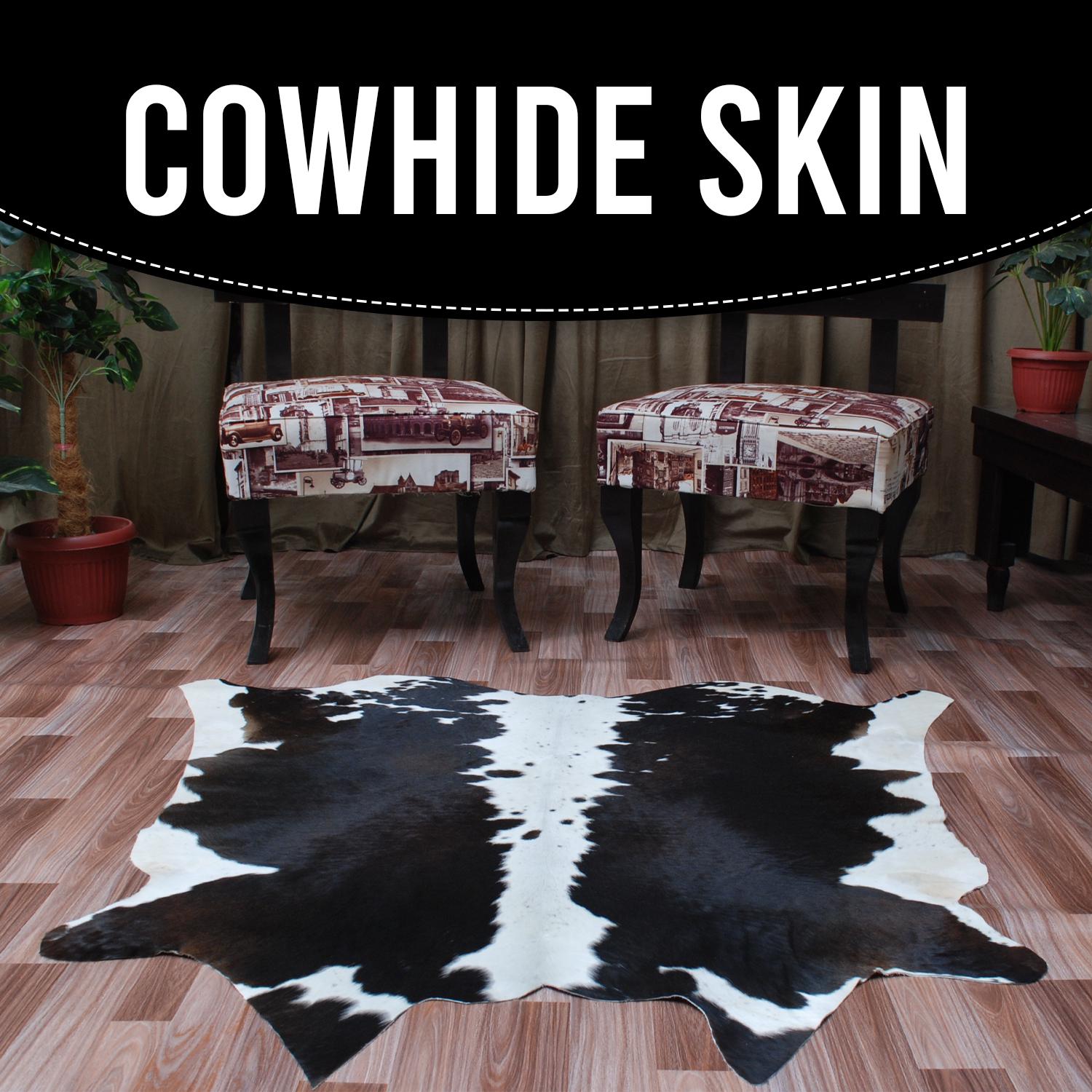 Beautiful Medium Brown and White Cowhide Rug with Soft Hair | Hypoallergenic & Non-Slip Backing | Handcrafted Luxury | Durable - Versatile