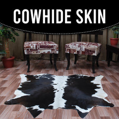 Beautiful Medium Brown and White Cowhide Rug with Soft Hair | Hypoallergenic & Non-Slip Backing | Handcrafted Luxury | Durable - Versatile