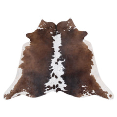 Luxurious Medium Brown & White Cowhide Rug with Hypoallergenic Suede Backing - Handcrafted, Unique Animal Pattern, Durable - Versatile Decor