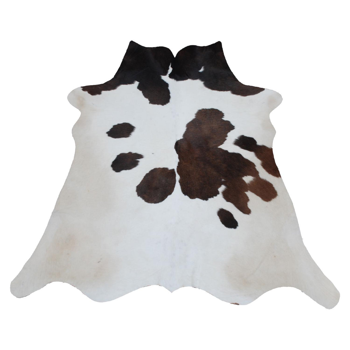 Luxurious Medium Brown & White Cowhide Rug with Hypoallergenic Suede Backing - Handcrafted Natural Hide Rug for Timeless Style and Elegance