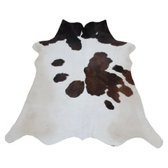 Luxurious Medium Brown & White Cowhide Rug with Hypoallergenic Suede Backing - Handcrafted Natural Hide Rug for Timeless Style and Elegance