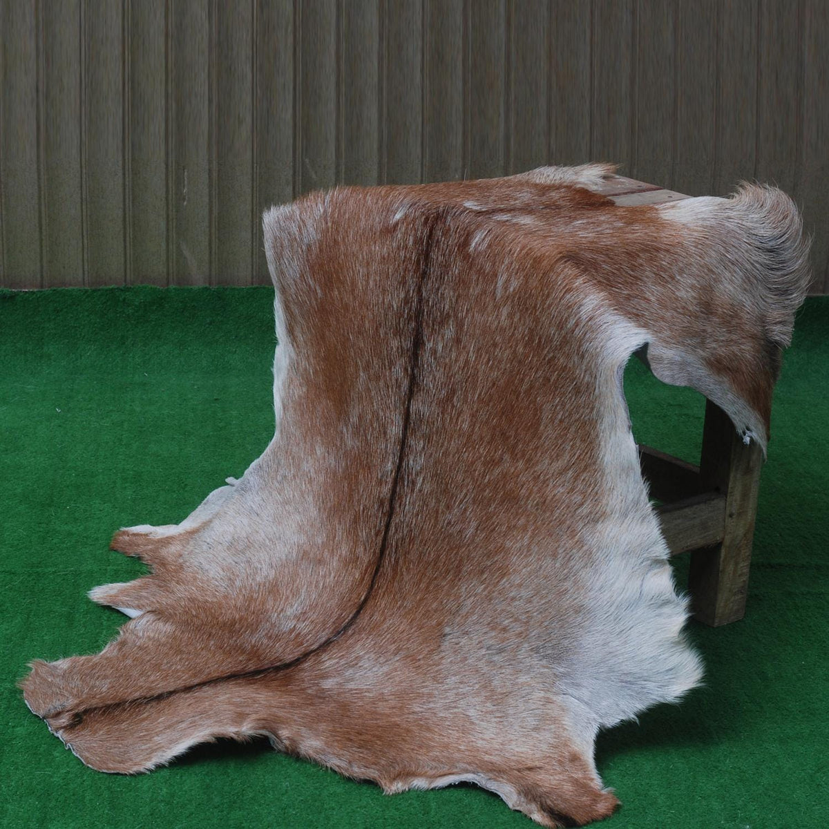 Luxurious Handpicked Brown & White Premium Goat Skin Rug - Eco-Friendly - Sustainable, Non-Slip Suede Back, Hypoallergenic - Timeless