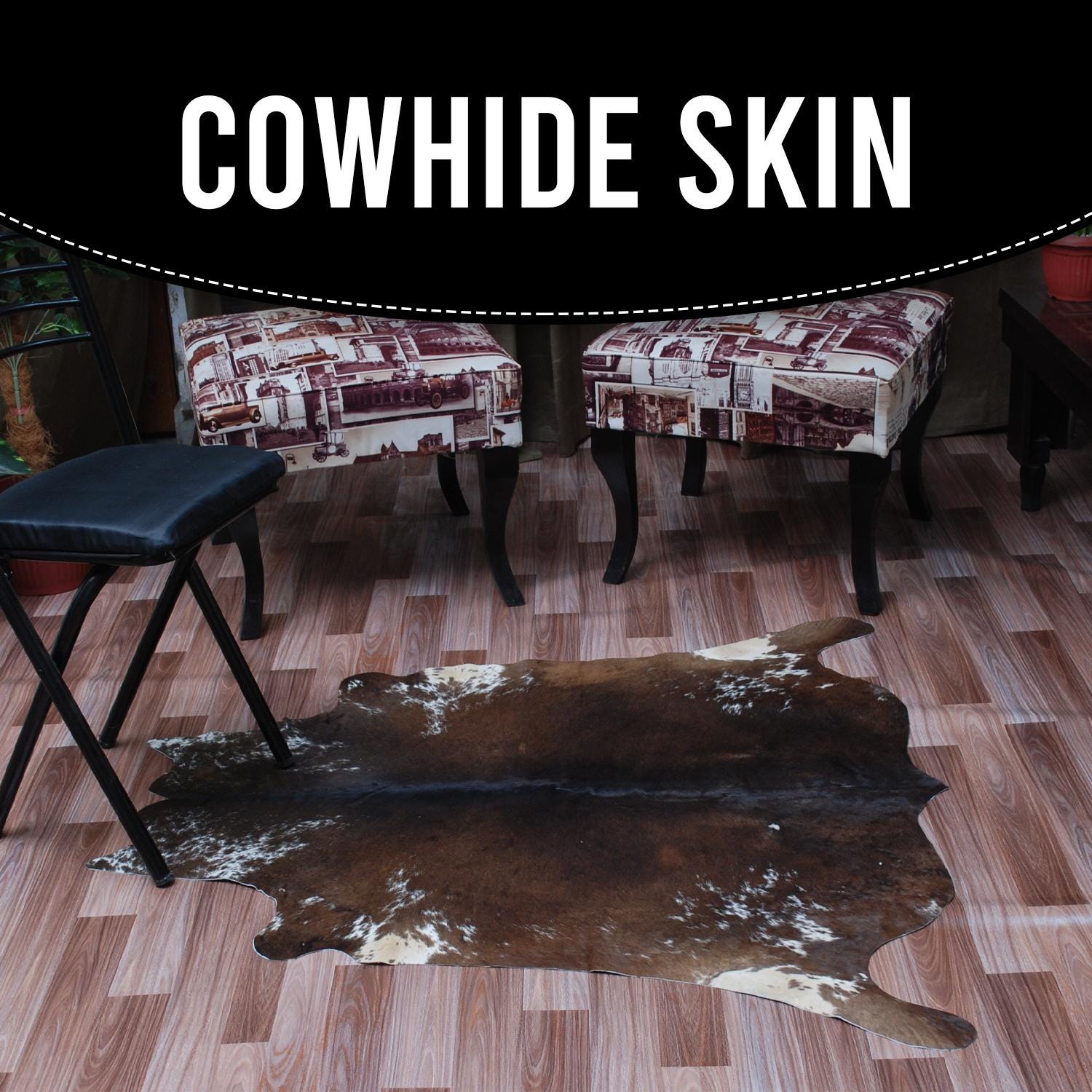 Luxurious Small Brown and White Cowhide Rug - Hypoallergenic, Non-Slip, Non-Shedding - Handcrafted Natural Hair Rug for Bedroom, Living Room