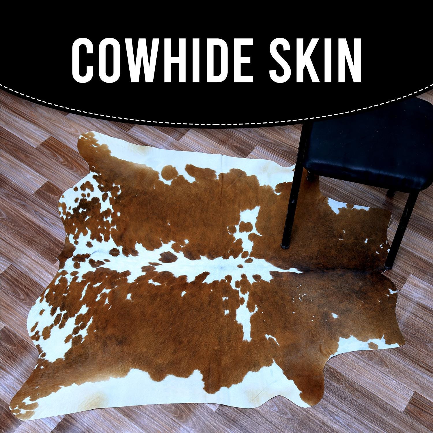 Luxurious Brown and White Cowhide Rug - Hypoallergenic, Non-Slip, Non-Shedding - Handcrafted from 100% Natural Hides - Ideal for Bedroom