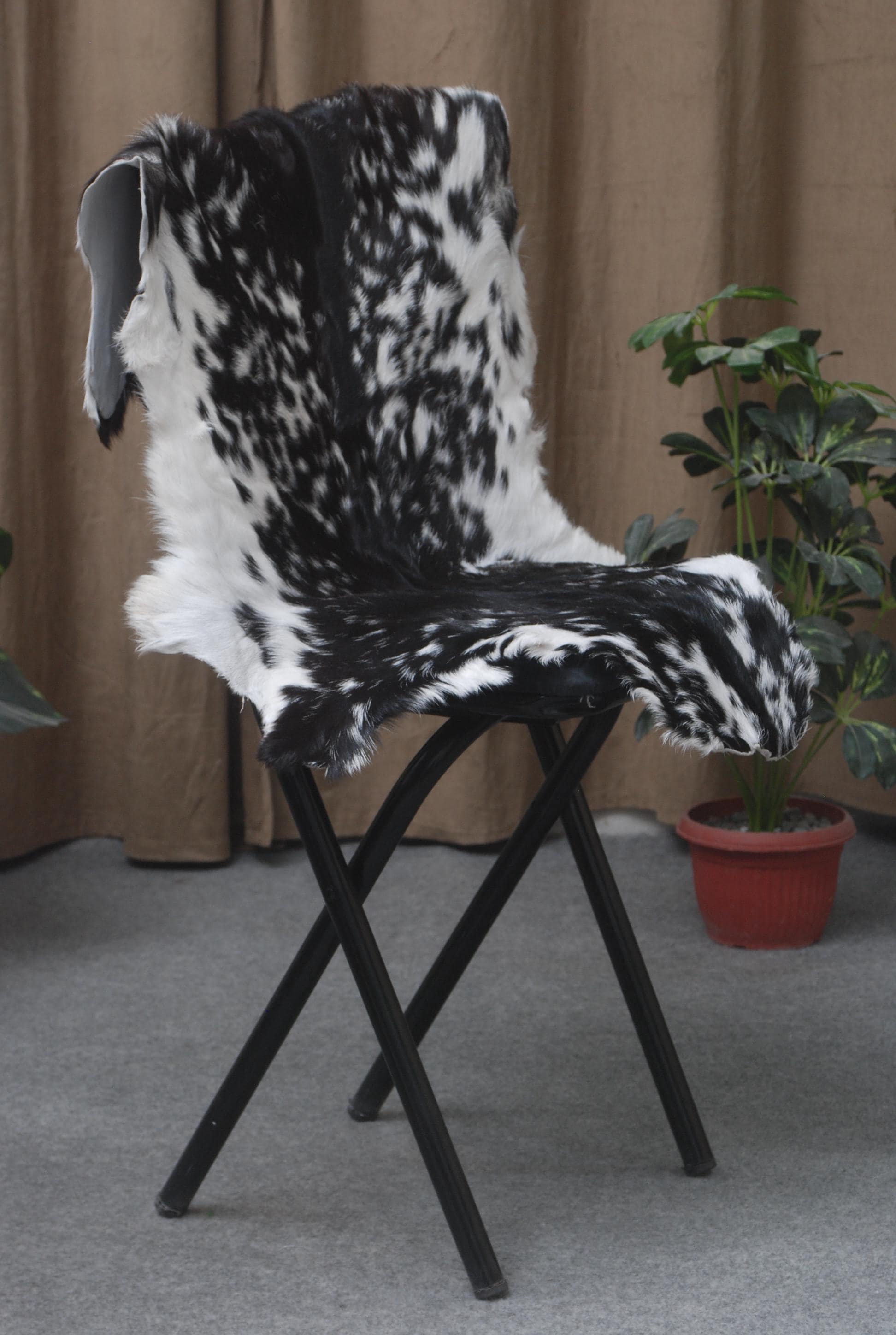Modern Sophistication: Genuine Black and White Goat Skin Throw Rug for Home Decor - Non-Slippery Back, Hypoallergenic, and Unique Natural