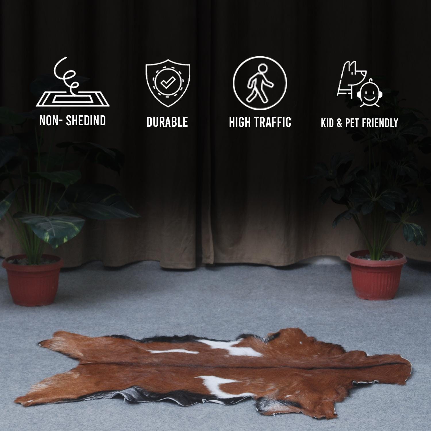 Luxurious Brown & White Goat Hide Rug - Premium Hair-On Skin Rug for Elegant Home Decor