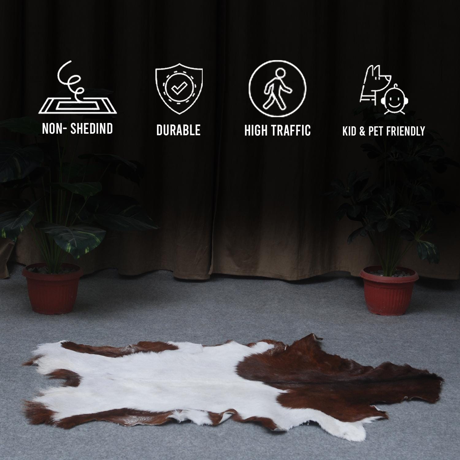 Luxury Brown and White Goat Hide Rug - Natural Premium Hair-On Goat Skin Rug - Handcrafted Eco-Friendly Home Decor