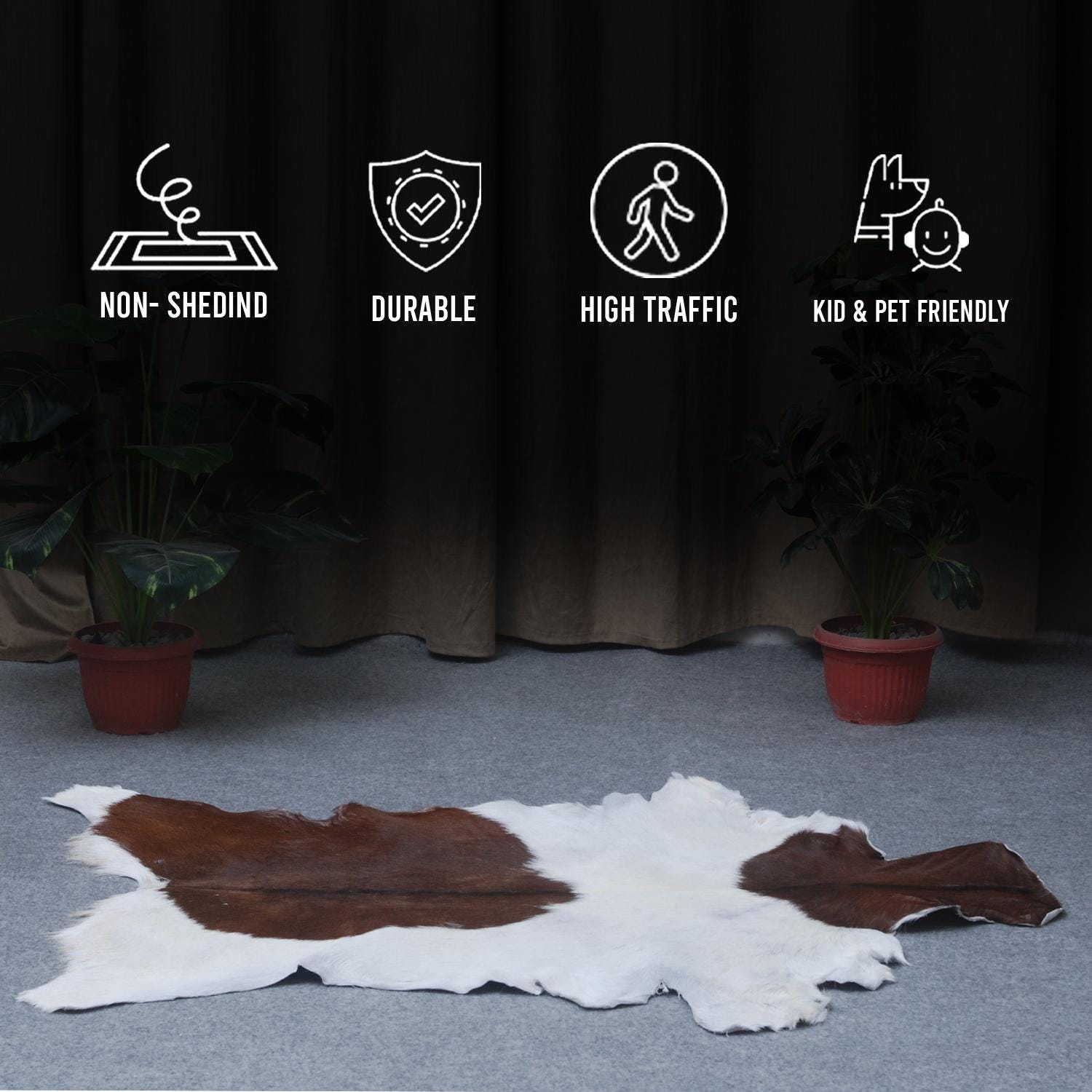 Luxurious Brown and White Goat Hide Rug - Premium Hair-On Goatskin Rug - Sustainable & Eco-Friendly - Handcrafted Elegance