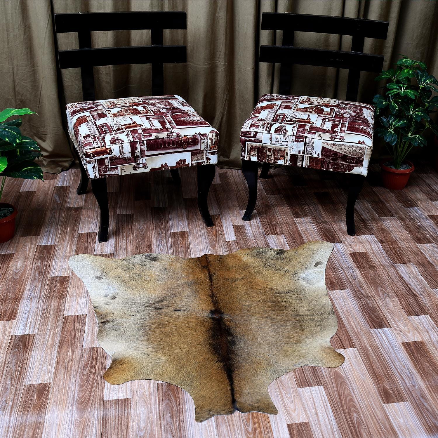 Luxurious Brown and White Cowhide Rug - Hypoallergenic, Handcrafted, Unique Beauty, Durable Medium Size Rug for Home Décor