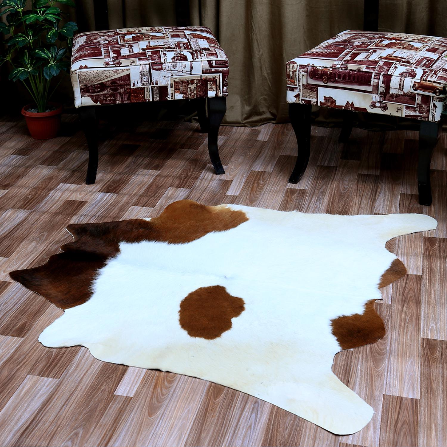 Luxury Dark Brown & White Cowhide Rug - Hypoallergenic, Non-Slip Backing, Handcrafted Natural Hide Rug for Bedroom/Living Room