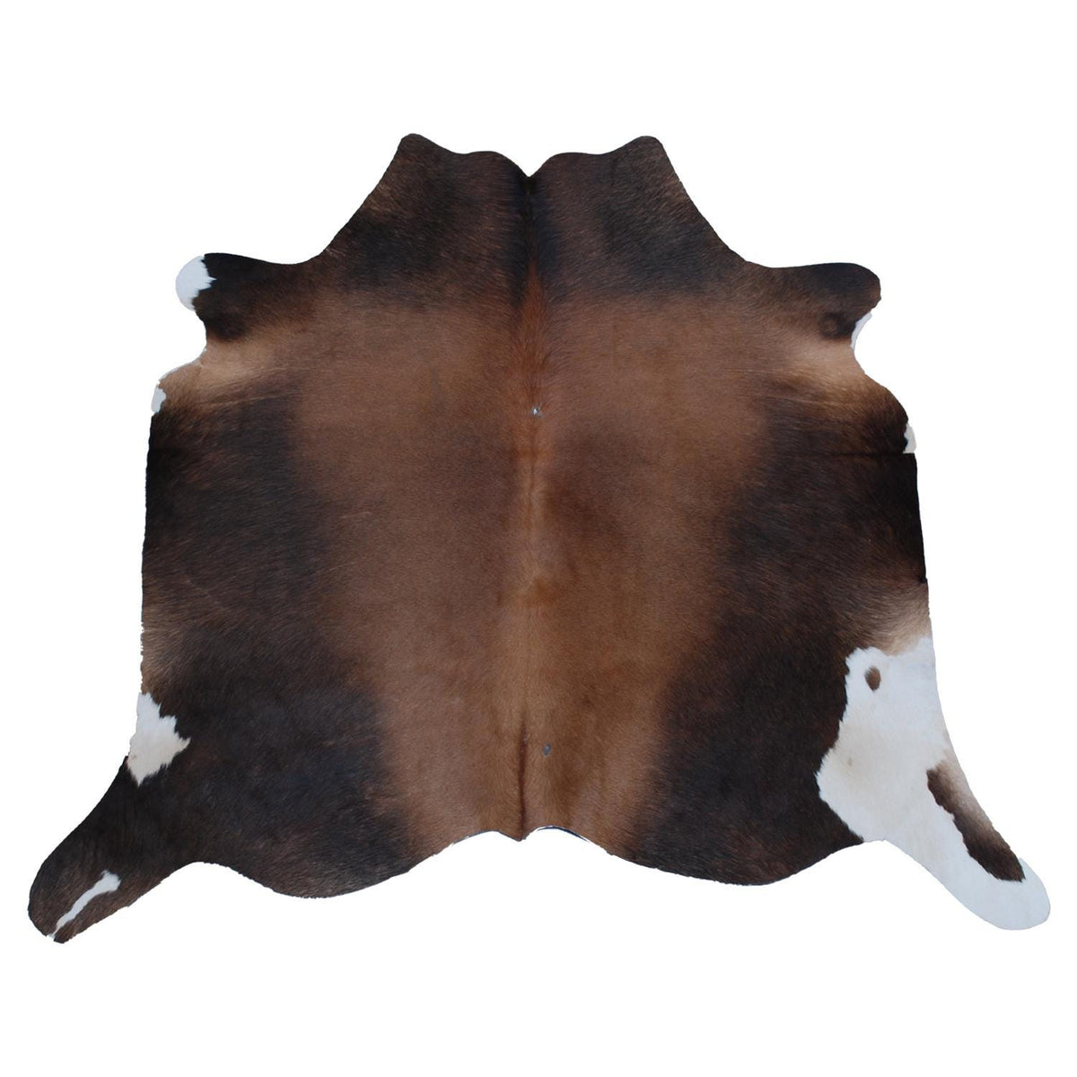 Luxurious Handcrafted Dark Brown & White Cowhide Rug with Hypoallergenic Properties - Non-Slip Suede Backing - Medium Size