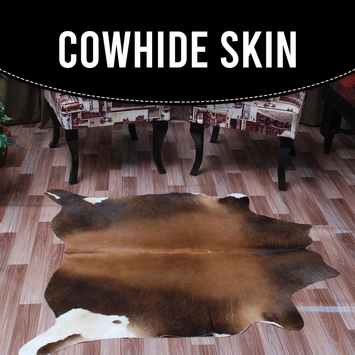 Luxurious Handcrafted Dark Brown & White Cowhide Rug with Hypoallergenic Properties - Non-Slip Suede Backing - Medium Size