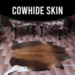 Luxurious Handcrafted Dark Brown & White Cowhide Rug with Hypoallergenic Properties - Non-Slip Suede Backing - Medium Size