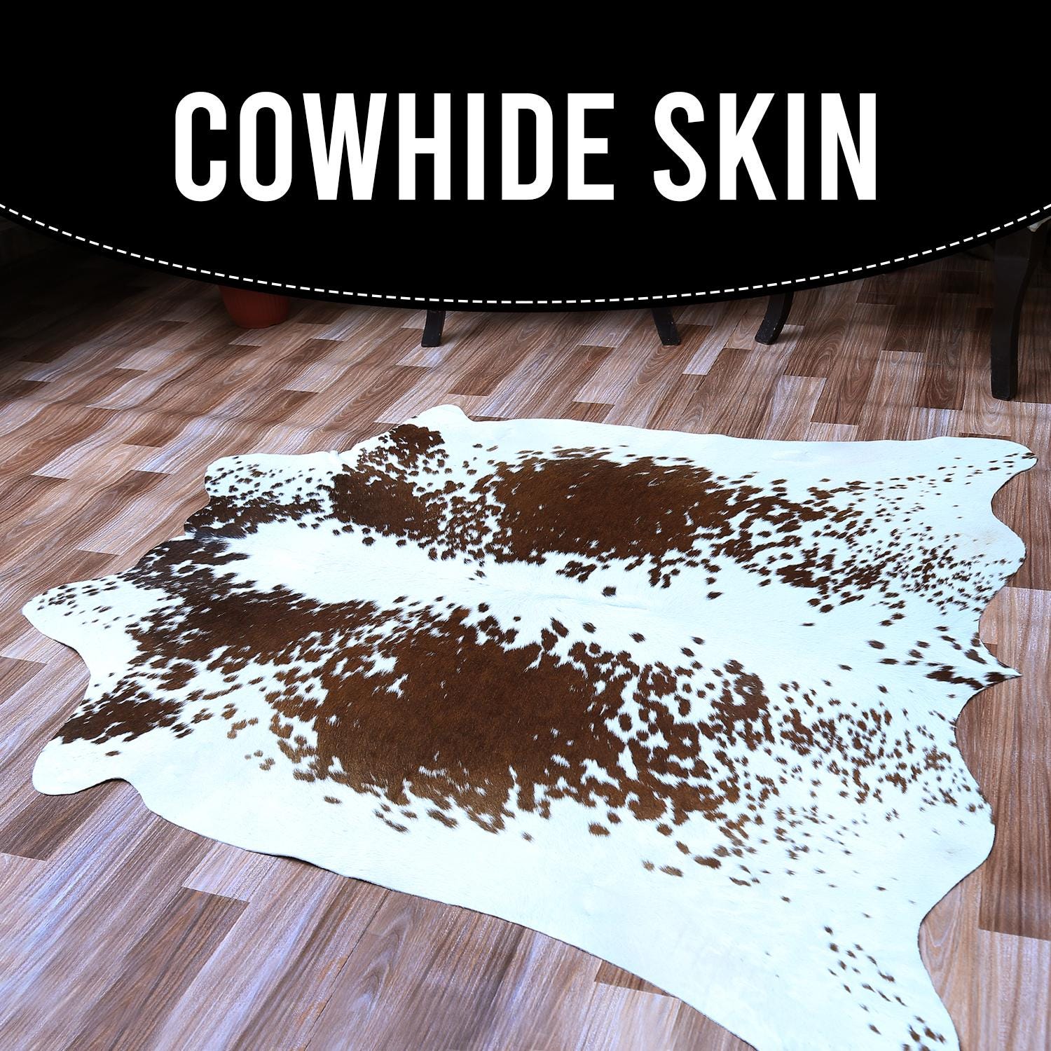 Handcrafted Luxury Medium Cowhide Rug | Classic Brown & White | Hypoallergenic, Non-Slip Backing | Unique Natural Beauty | Durable