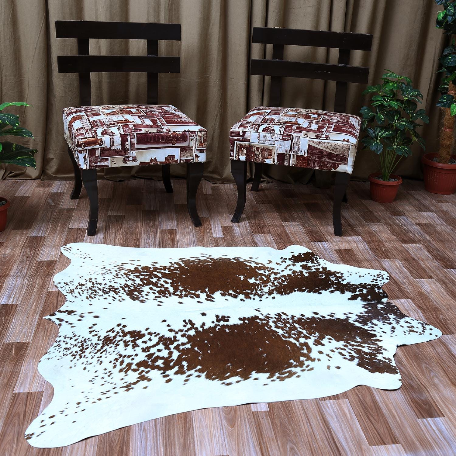 Handcrafted Luxury Medium Cowhide Rug | Classic Brown & White | Hypoallergenic, Non-Slip Backing | Unique Natural Beauty | Durable