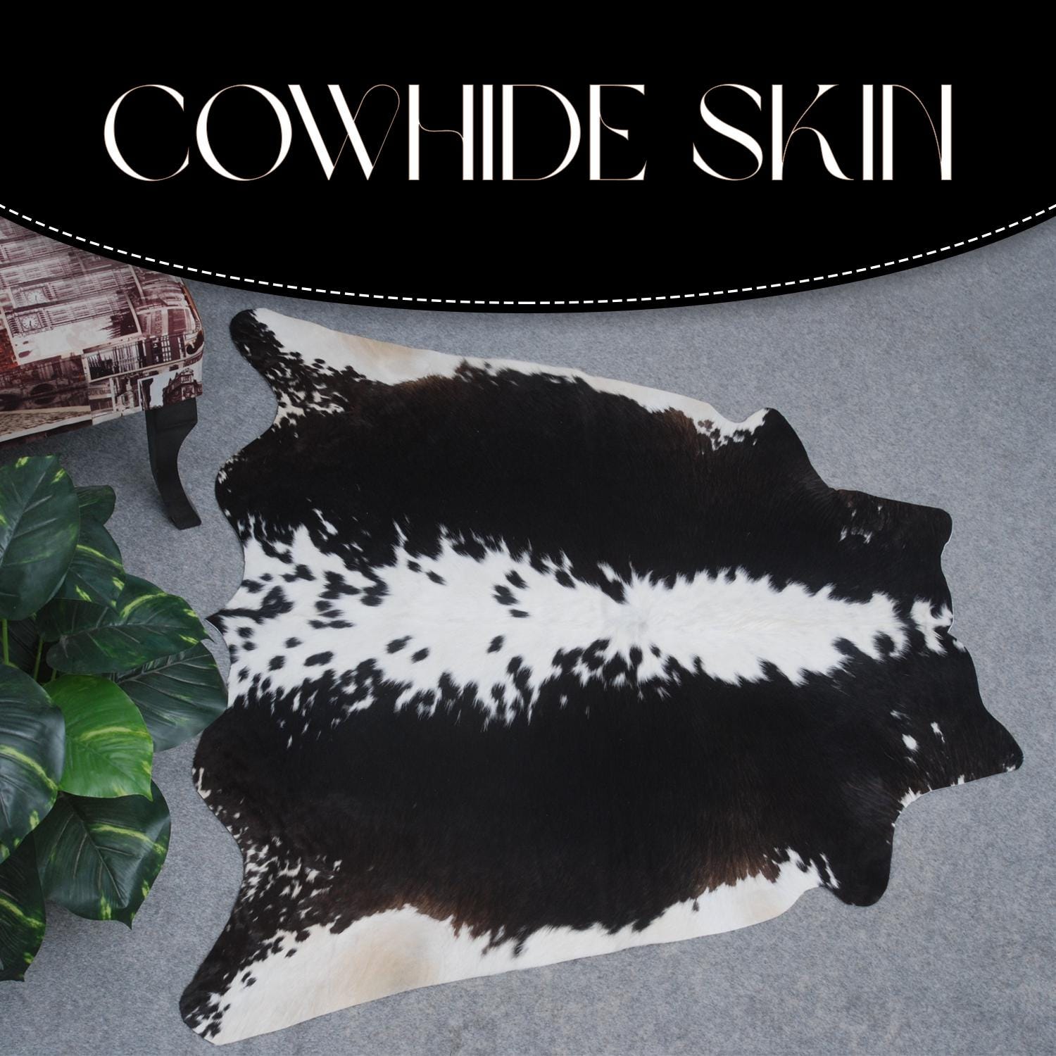 Luxurious Medium Cowhide Rug - Classic Brown & White - Handcrafted, Hypoallergenic, Durable, Unique Animal Pattern - Perfect for Living Room
