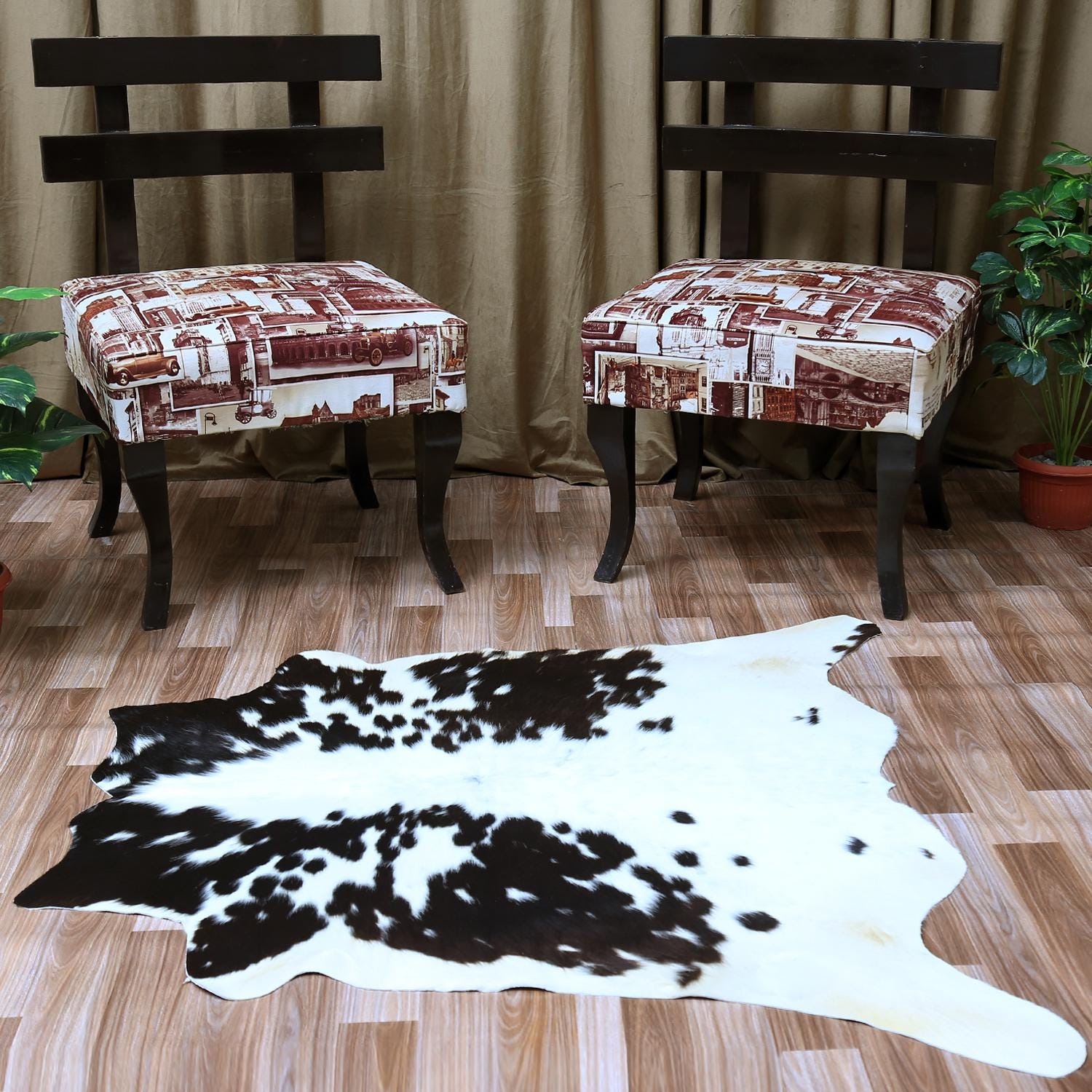 Luxurious Dark Brown & White Cowhide Rug - Small Animal Print, Hypoallergenic, Non-Slip Suede Back, Handcrafted - Durable