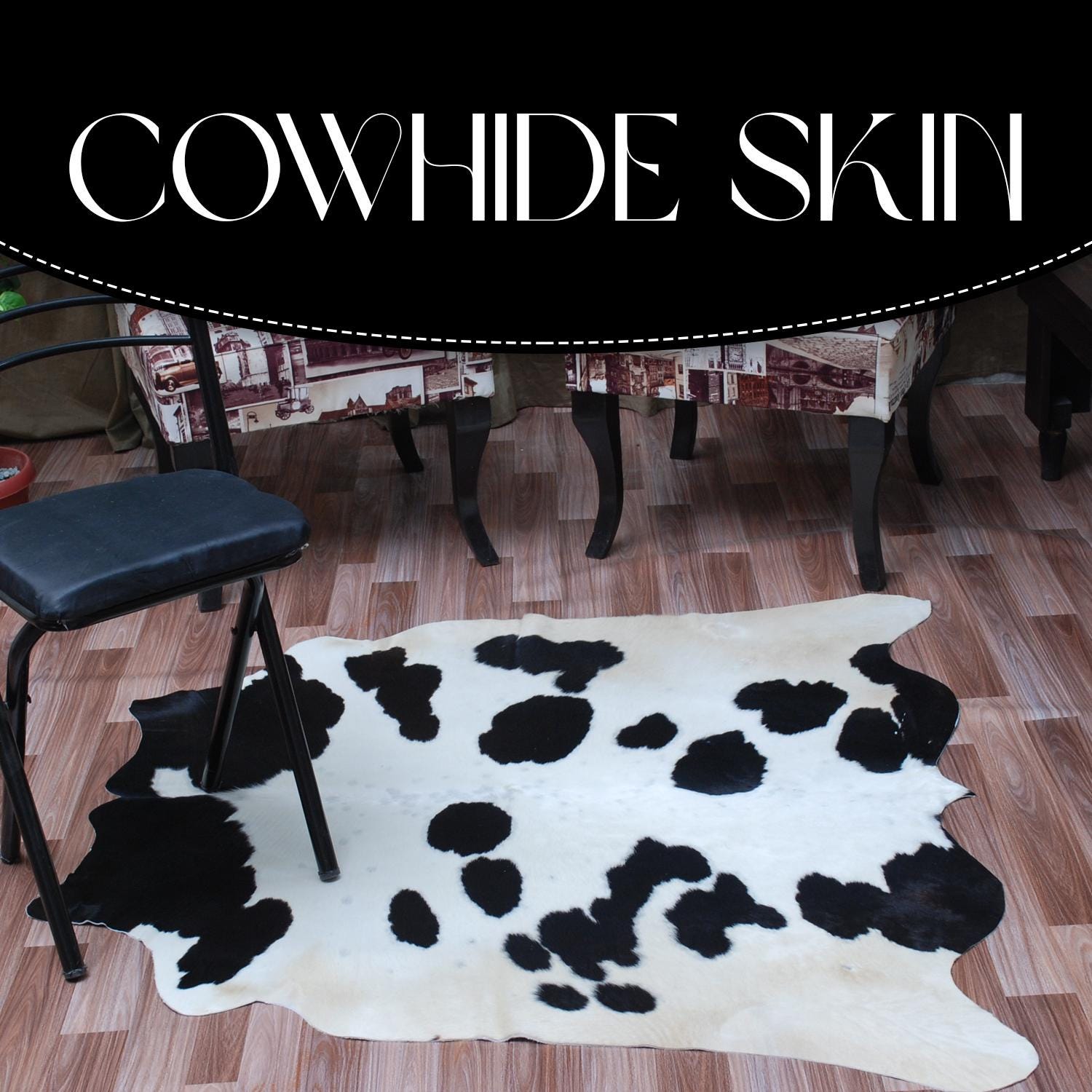 Luxury Black and White Cowhide Rug - Hypoallergenic, Non-Shedding, Handcrafted for Unique Natural Beauty - Small Size for Home Decor