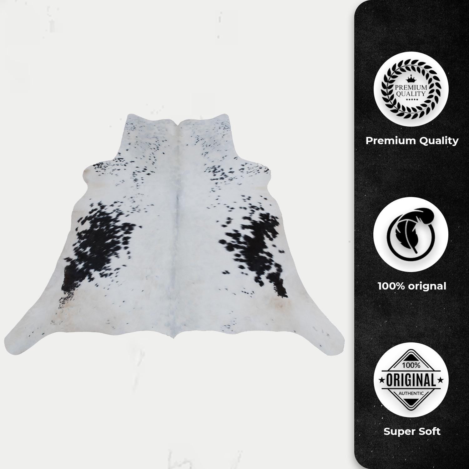 Luxury Black and White Cowhide Rug with Unique Natural Beauty and Hypoallergenic Properties