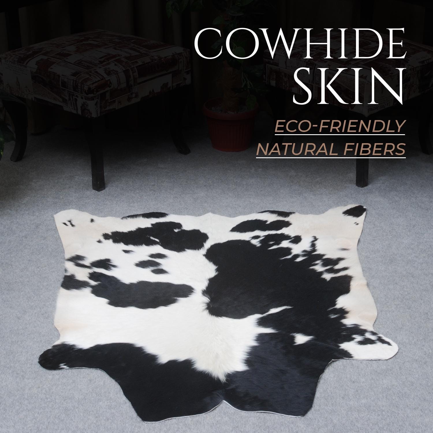 Luxury Small Black and White Cowhide Rug - Hypoallergenic Hair on Salt & Pepper Rug for Home Decor - Handcrafted Quality Rug