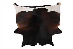 Exquisite Dark Brown and White Cowhide Rug for Elegant Living Room Decor - Small Size, Hypoallergenic, Non-Shedding, Free UK Shipping