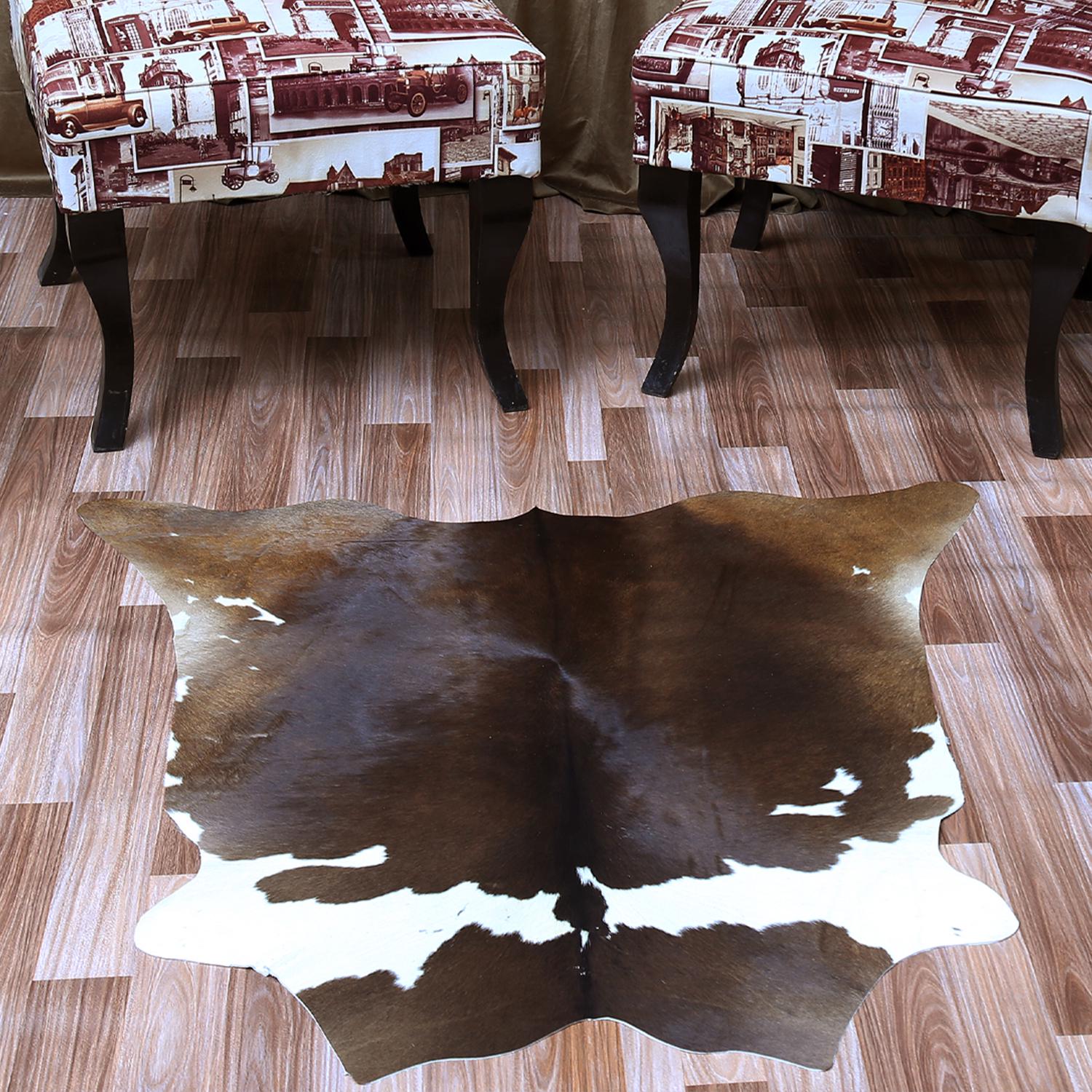Luxury Brown & White Cowhide Rug - Handcrafted, Hypoallergenic, Non-Shedding, Non-Slip Backing - Ideal for Bedroom - Living Room Décor