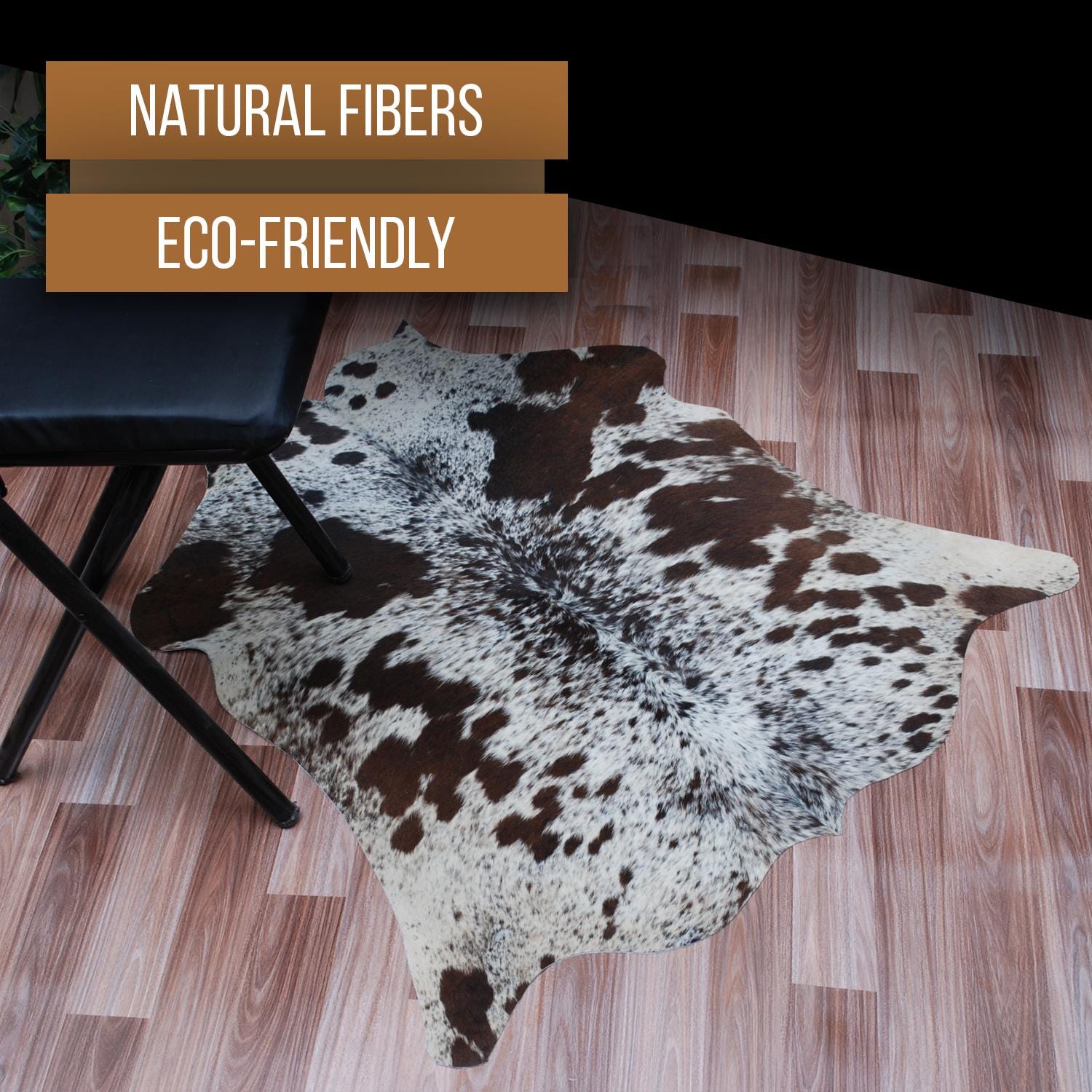 Luxurious Dark Brown and White Small Animal Pattern Cowhide Rug - Hypoallergenic, Non-Slip, Non-Shedding - Free UK Shipping
