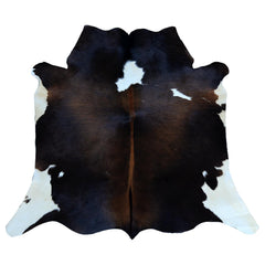 Luxury Brown & White Cowhide Rug - Small Size, Hypoallergenic, Non-Slip Suede Back - Handcrafted Natural Hide for Elegant Home Decor