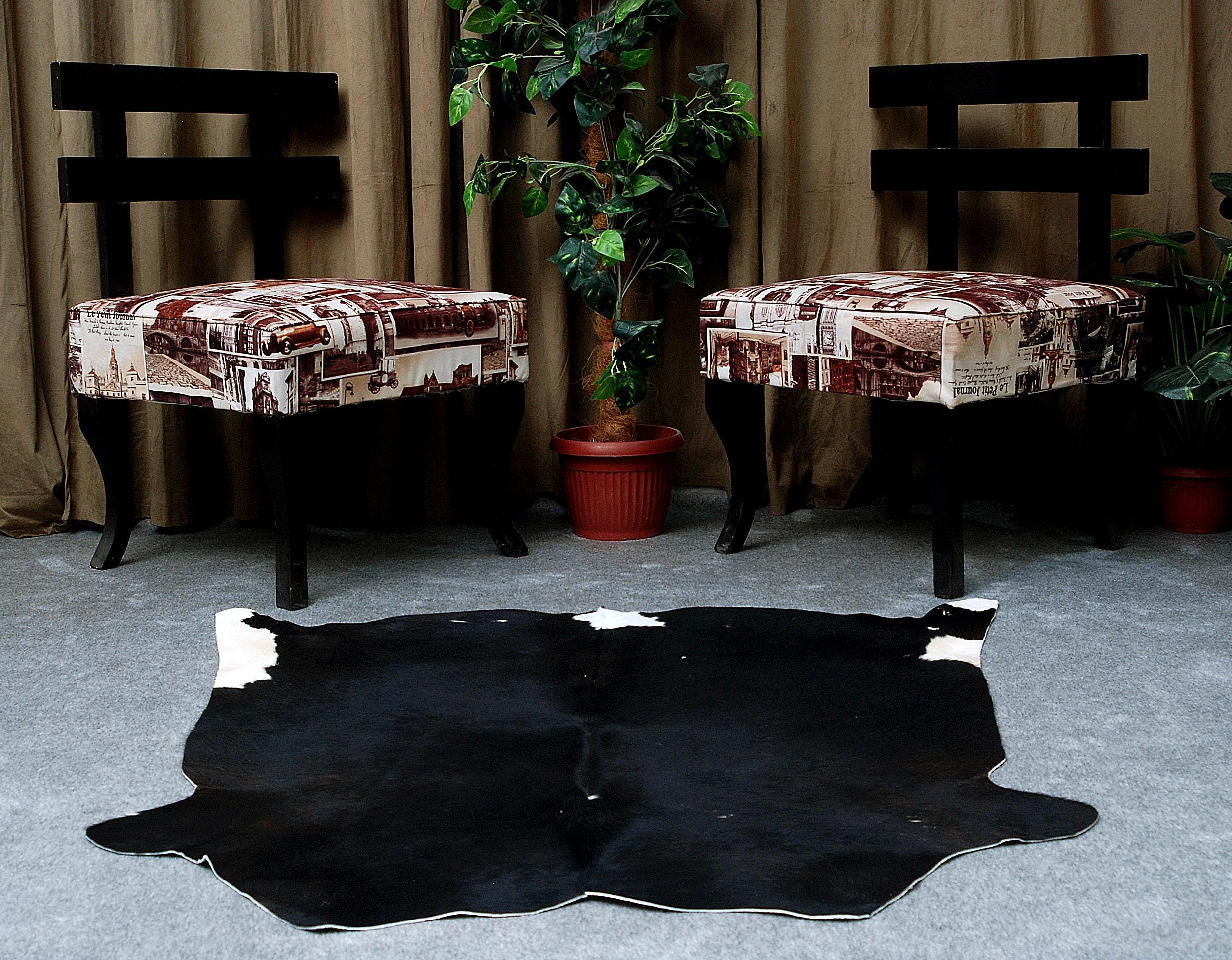 Luxurious Black and White Cowhide Rug - Hypoallergenic, Handcrafted, Unique Beauty - Medium Size for Home Decor