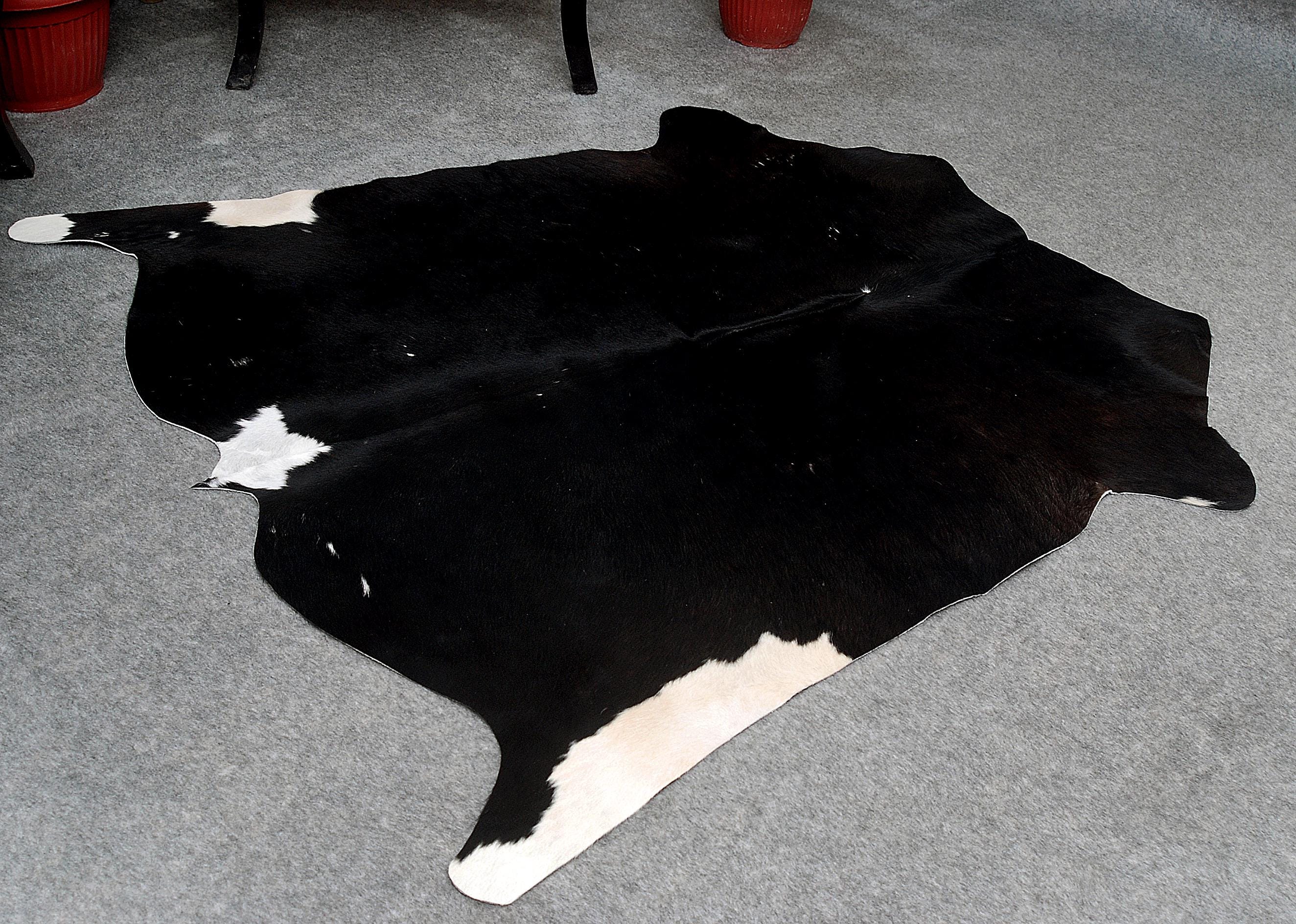 Luxurious Black and White Cowhide Rug - Hypoallergenic, Handcrafted, Unique Beauty - Medium Size for Home Decor
