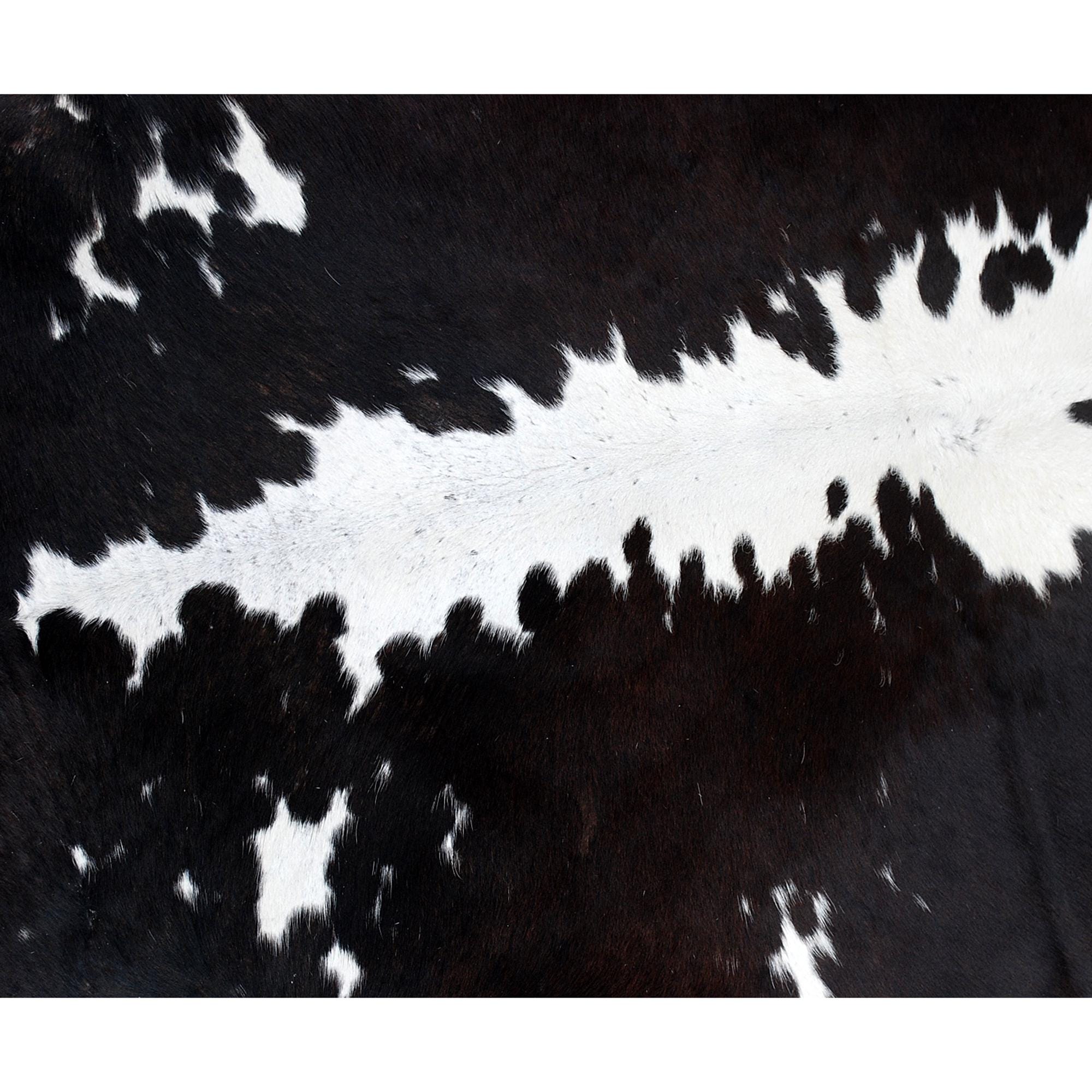 Luxury Dark Brown & White Cowhide Rug - Hypoallergenic, Non-Slip Backing, Handcrafted Medium Cow Skin Rug for Modern Home Decor