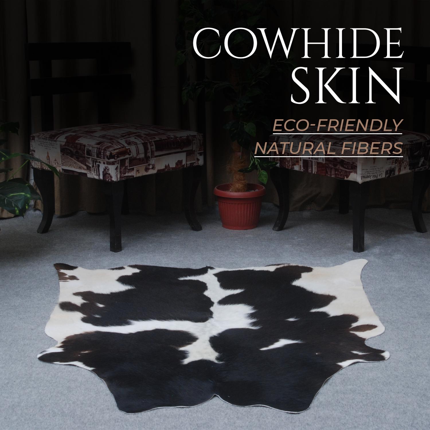 Luxurious Dark Brown & White Cowhide Rug - Hypoallergenic, Handcrafted, Unique Beauty - Durable Medium Cow Skin Rug for Modern Home Decor