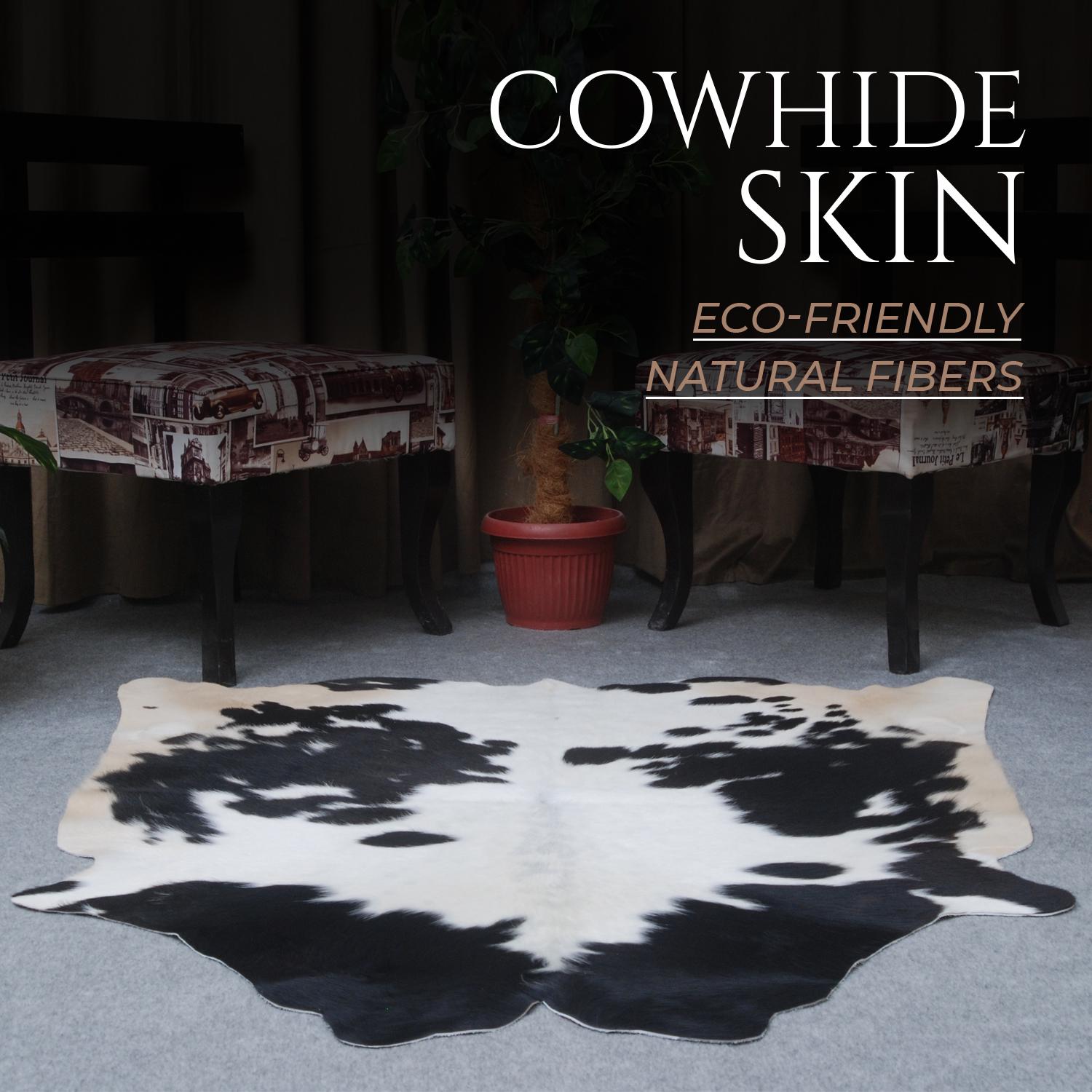 Luxurious Dark Brown & White Cowhide Rug - Medium Size for Modern Home Decor