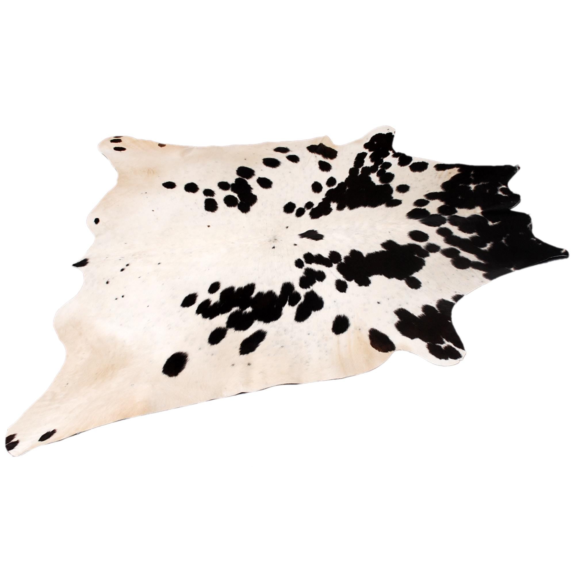 Luxurious Dark Brown and White Cowhide Rug - Medium Size, Handcrafted, Hypoallergenic, Durable, One-of-a-Kind Unique Markings