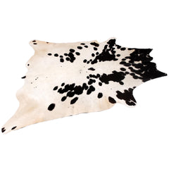 Luxurious Dark Brown and White Cowhide Rug - Medium Size, Handcrafted, Hypoallergenic, Durable, One-of-a-Kind Unique Markings