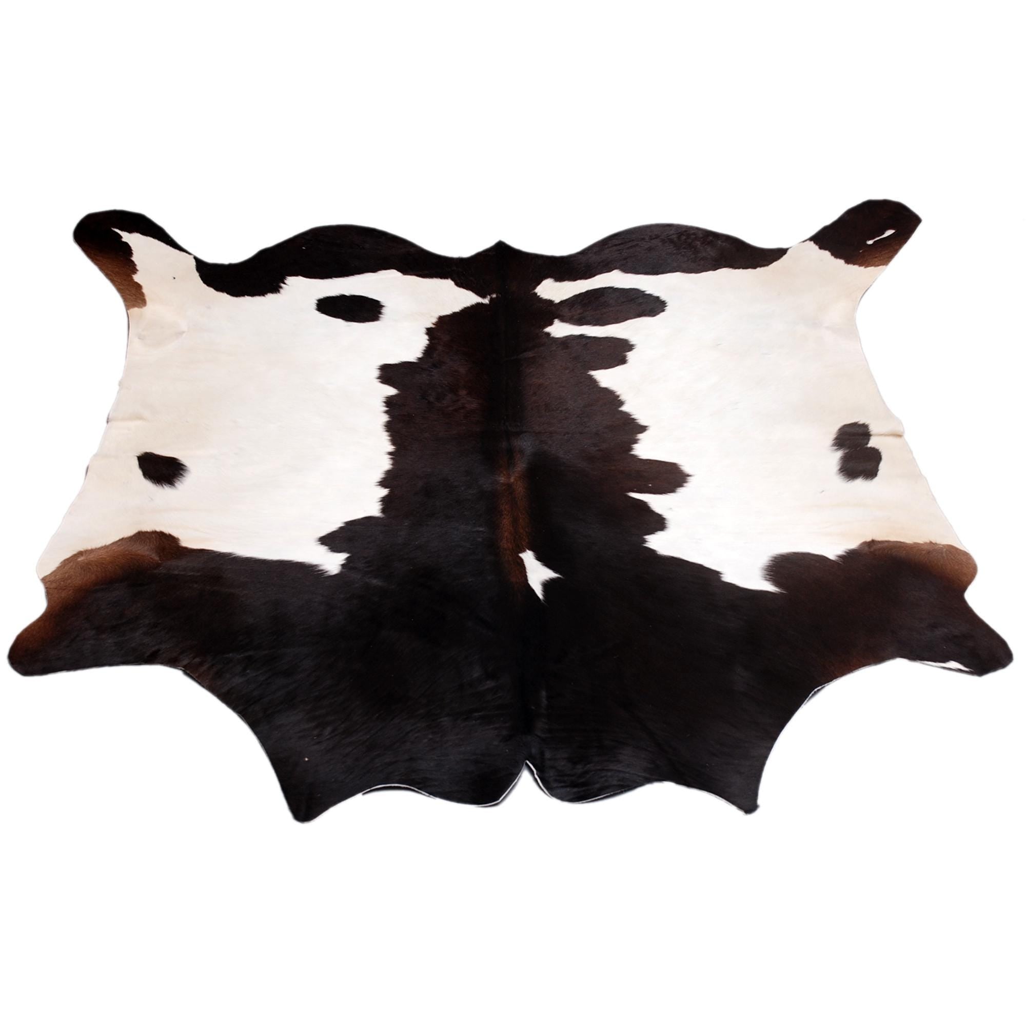 Luxurious Dark Brown and White Cowhide Rug with Hair Animal Pattern - Medium Size rug for Rustic Charm and Warmth