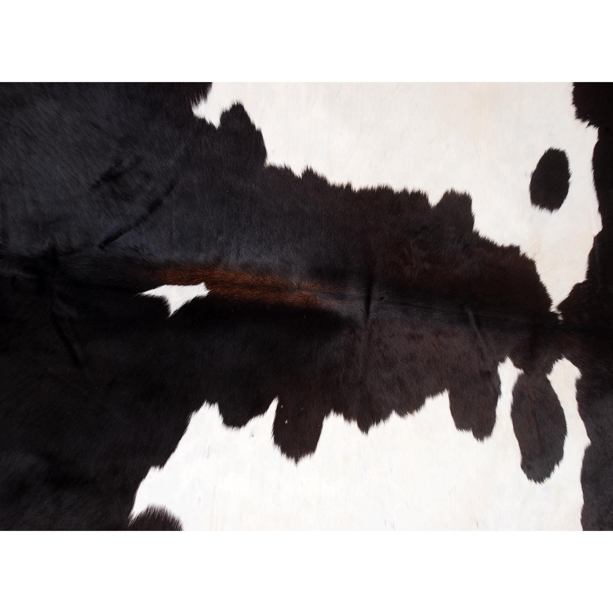 Luxurious Dark Brown and White Cowhide Rug with Hair Animal Pattern - Medium Size rug for Rustic Charm and Warmth