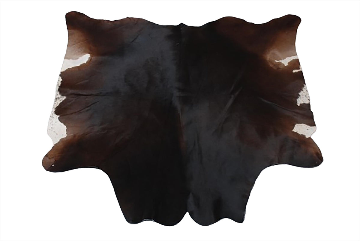 Luxurious Dark Brown & White Cowhide Rug - Hypoallergenic - Non-Slip Medium Cow Skin Rug for Chic Modern Home Decor