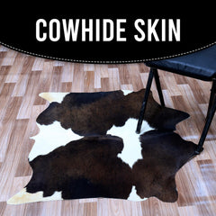 Rustic Charm Cowhide Rug: Medium Dark Brown & White - Handcrafted, Durable, Versatile for Modern Home Decor
